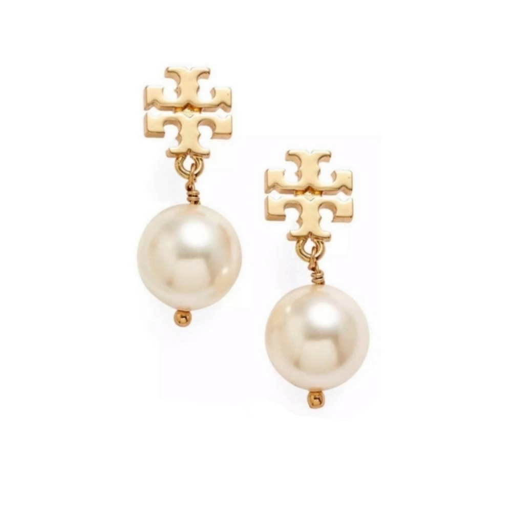 Tory Burch ▪︎ Gold Logo Pearl Drop Earrings